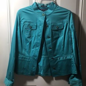 Jones New York Stretch lightweight button up teal jacket size MP